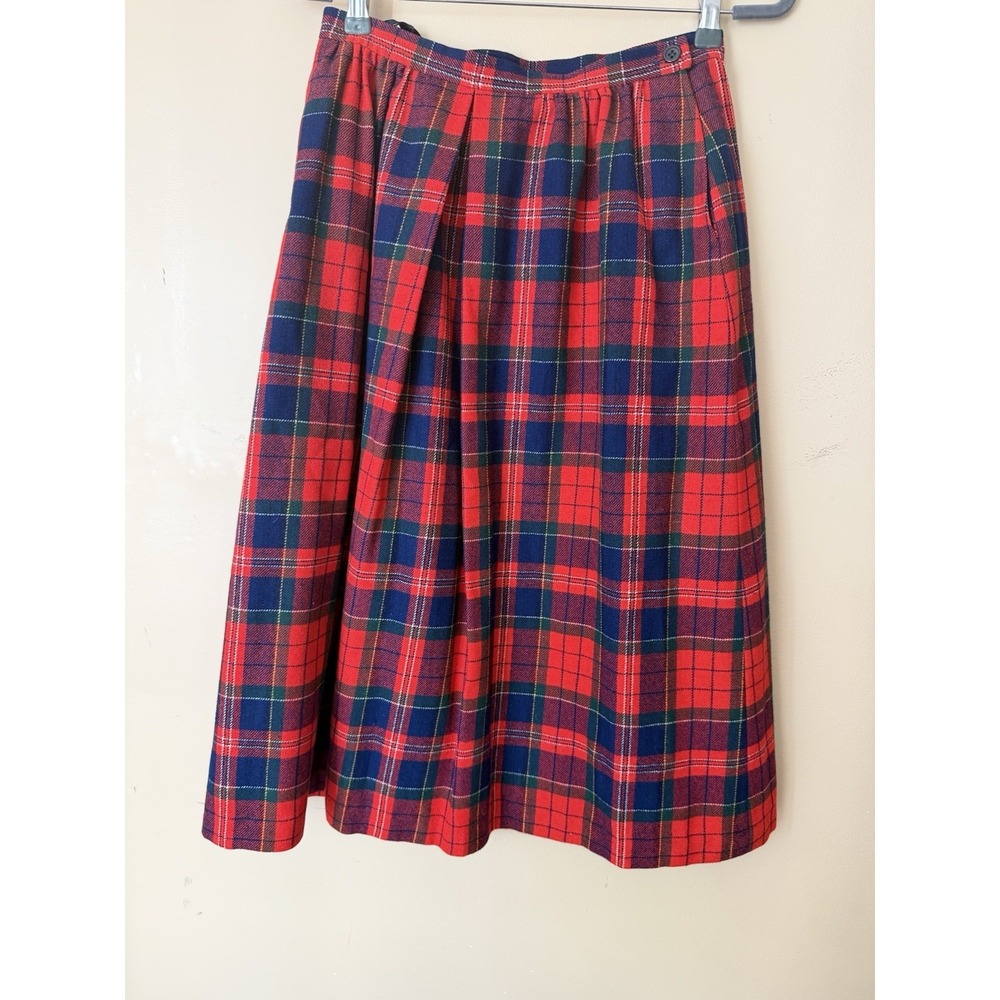 Vintage Pendleton Full Long Pleated Red Plaid 100% Virgin Wool Skirt 14 (fits 6)